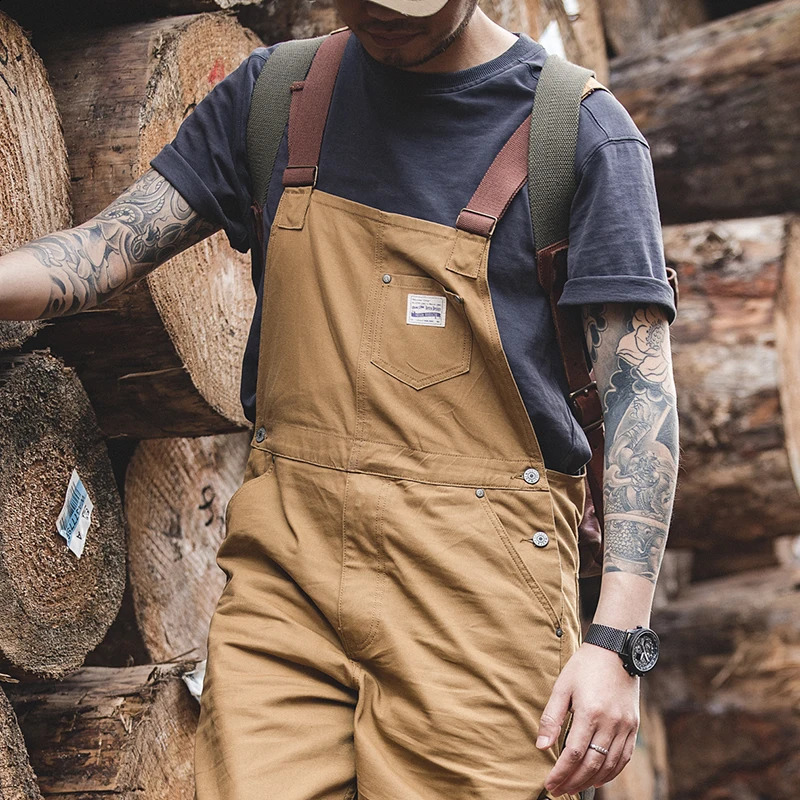 Maden Khaki Overalls Mens Baggy Workwear Vintage Amekaji Jumpsuit Pockets Cargo Working Pants Quality Straight Oversize Trouser 240824