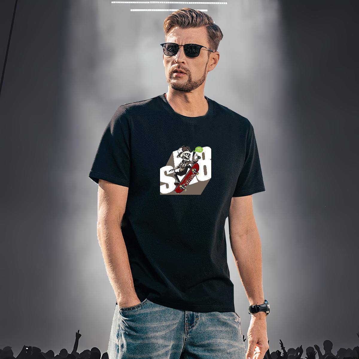 Wholesale Man T Shirts 230g 100% Cotton skull Home Outdoor Cartoon Print O-Neck Short Sleeve Tshirts Classic Casual Top Tees