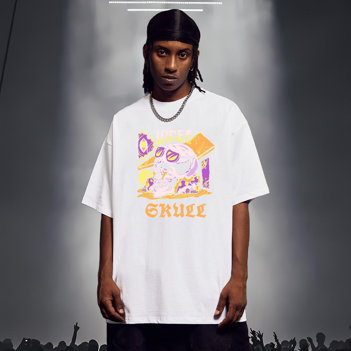 Wholesale Man T Shirts 230g Cotton skull High Street Hip Hop Custom Print Plus Size O Neck Short Sleeves Tshirts Fashion New Tops Tees