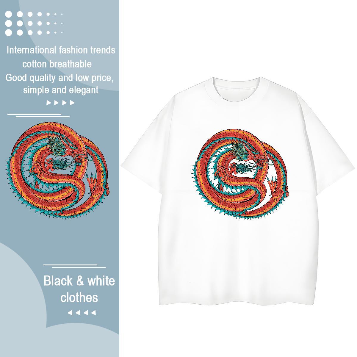 Soft T Shirt For Man 100% Cotton 230g dragon Spring Summer Black Oversized Breathable Crew Neck Couples T Shirts 2024 Polos