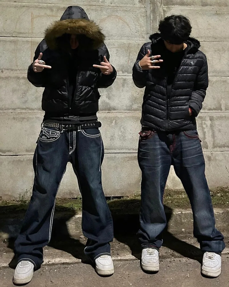 Y2K Fashion Embroidered Solid Color Jeans Men Street Harajuku Hip Hop Gothic Casual Jeans Couple High Waist Wide Leg Pants 240824