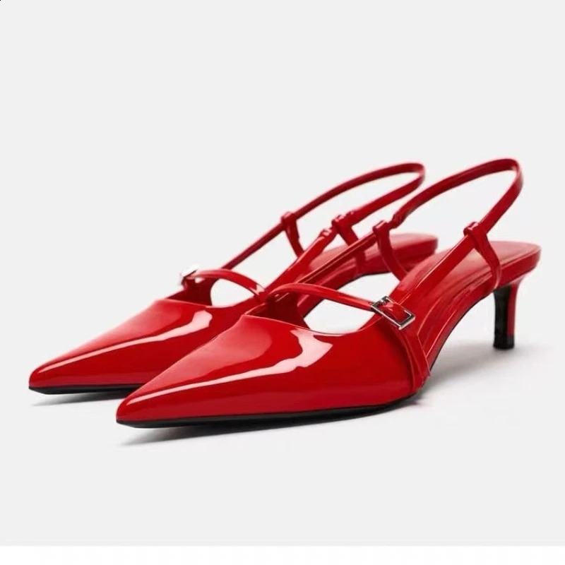 Patent Leather Womens Sandals Sexy Point Toe Strap Buckle Summer Strap Large High Heels Shoes 240823