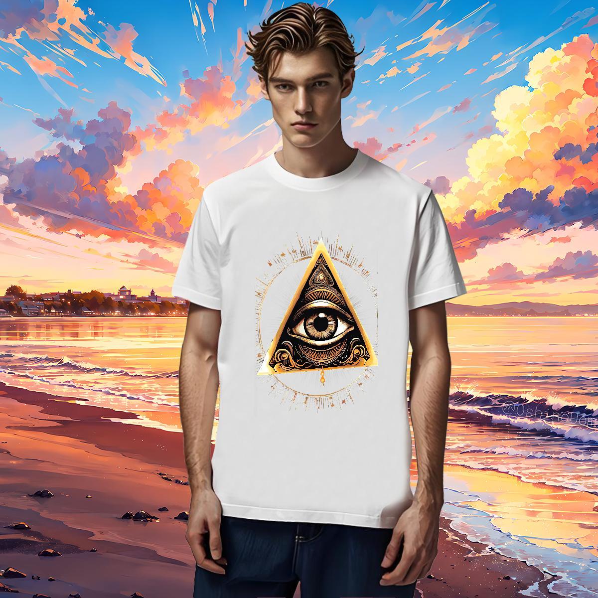 Popular T Shirts Men 230g Pure Cotton eye of the devil Home Outdoor Custom Print Plus Size Breathable Crew Neck Men Tops Tees Classic Casual Tee Shirt