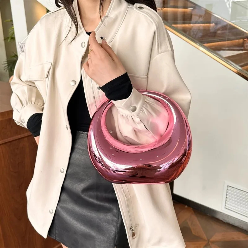 Golden Evening Handbag For Women PVC Wrist Bag Dinner Party Wedding Round Handle Clutch Purse 2024 240824