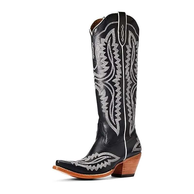 2024 Western Cowboy Boots: Embroidered Zipper hot Mid-Calf High Heel Cowgirl Boots