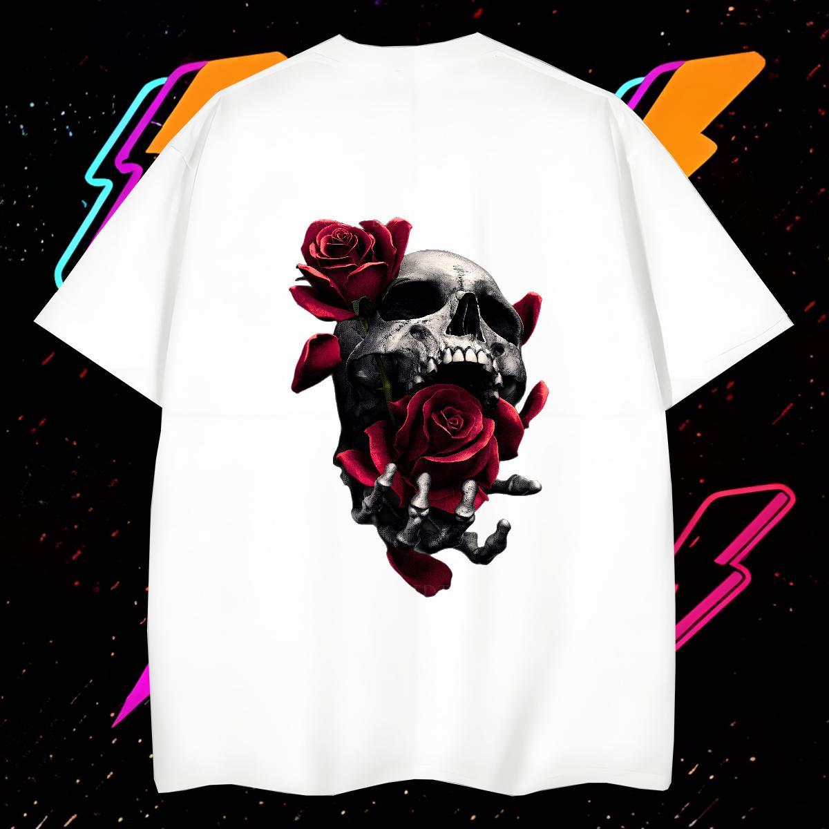 Free Shipping T Shirts Men 230g Cotton skull Daily Outfit Black Oversized O Neck Short Sleeves Men Tshirts New Tees Shirts