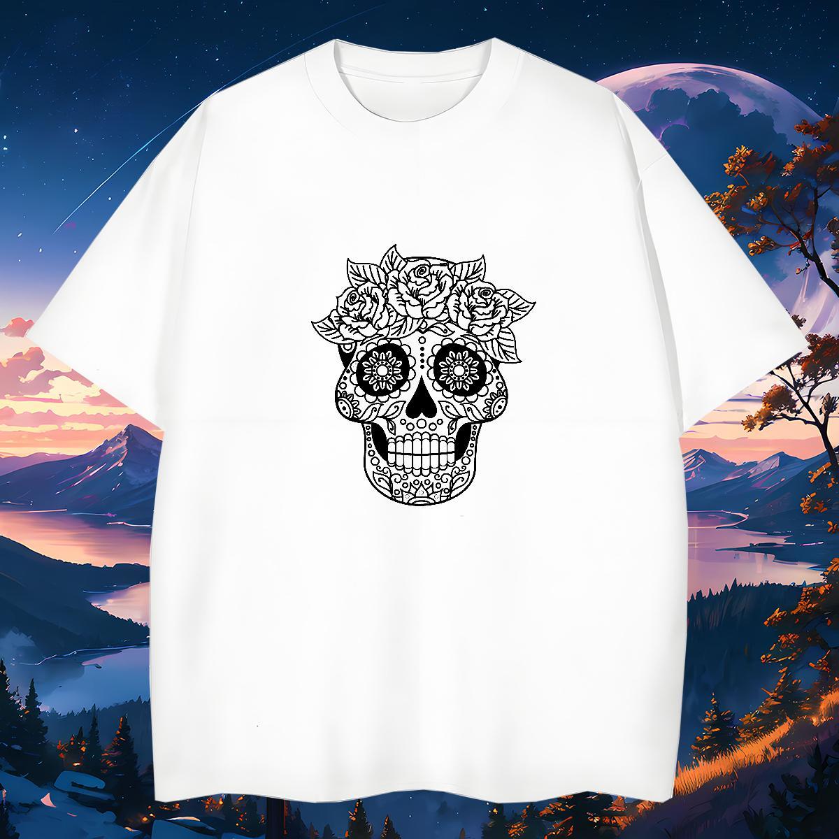 Free Shipping T Shirts Men 230g Cotton skull Sport Oversized 4XL Pure Cotton Men Tshirts Stylist Tops Shirt