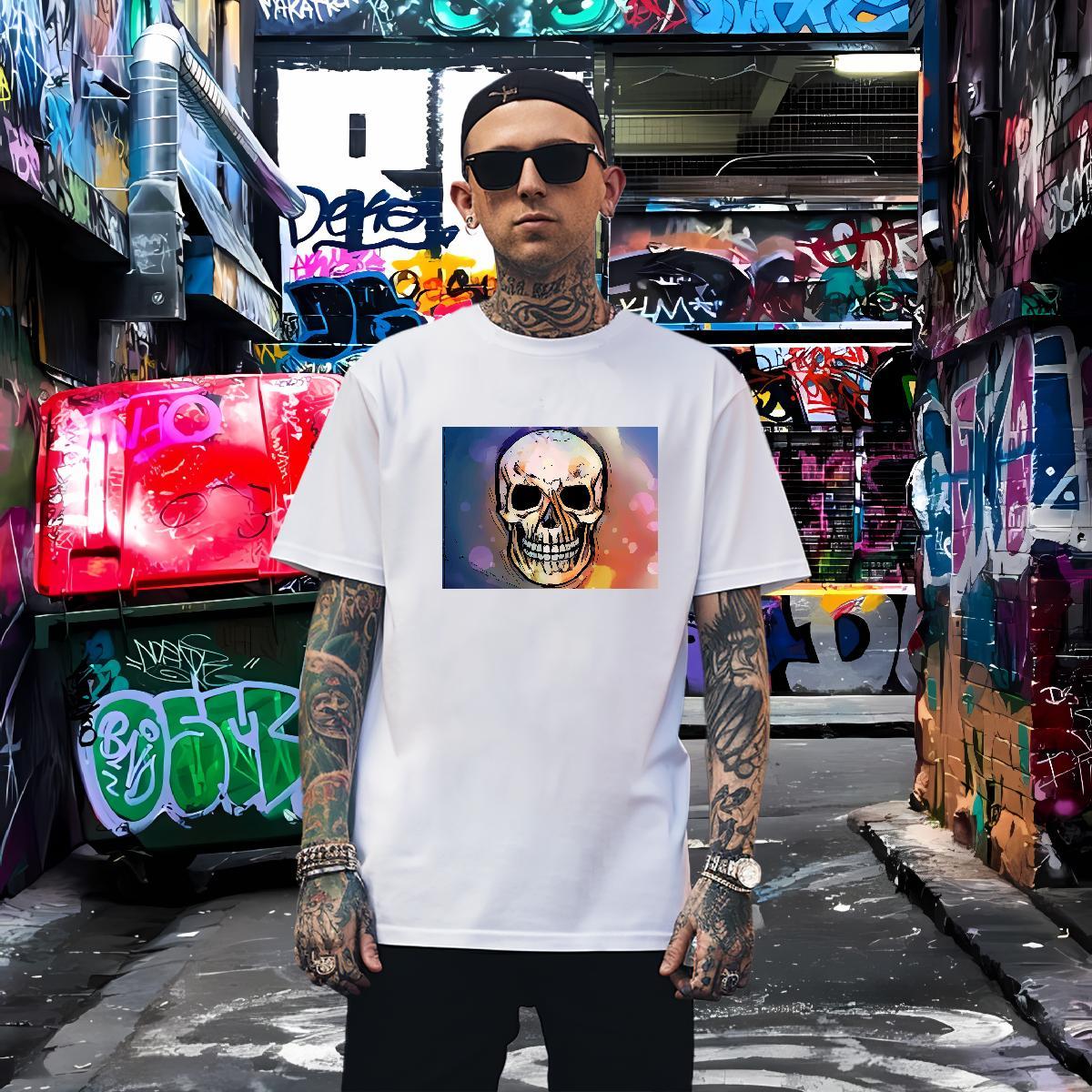 Loose T-Shirts for Men 230g Cotton skull Street Custom Big Size O Neck Short Sleeves Couples T Shirts 2024 DIY Tshirts