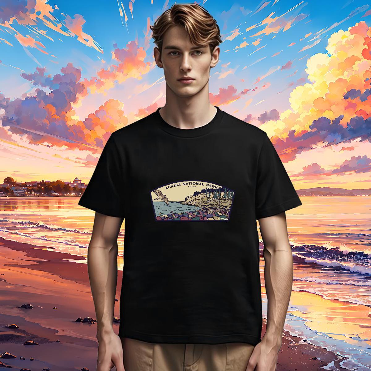 Classic Men T Shirts 230g Pure Cotton mountains High Street Hip Hop Graphic Breathable Short Sleeve Men Tops Tees New Designer Tee Shirt