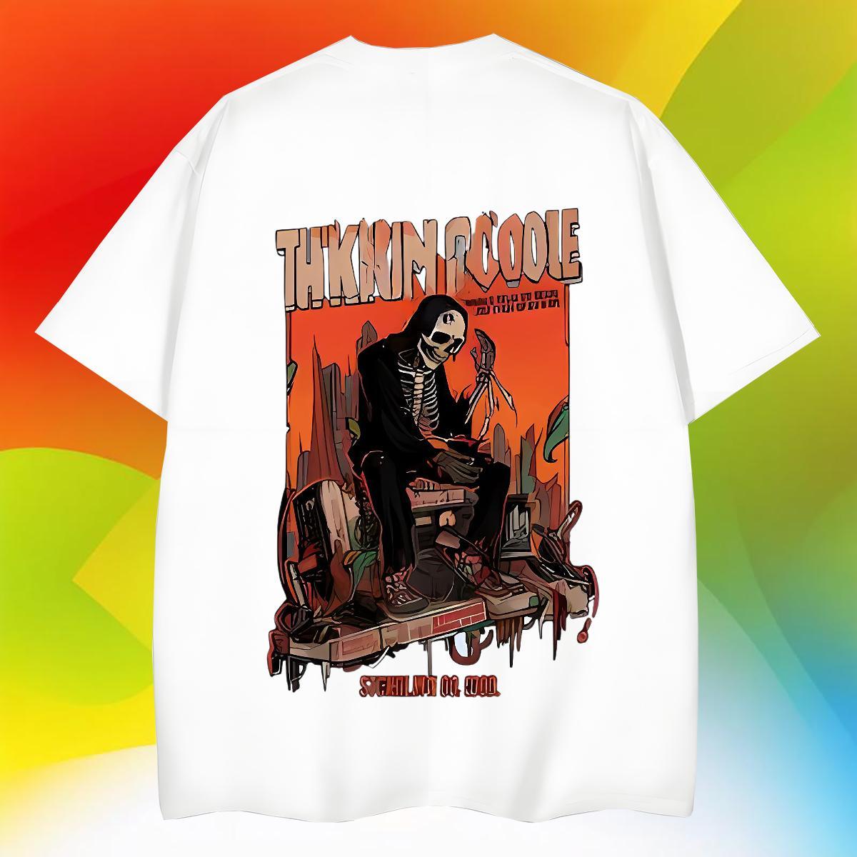 Loose Men T Shirts 230g 100% Cotton skull Hip Hop Street Custom Printed Round Neck Short Sleeve Tshirts New Tops Tees