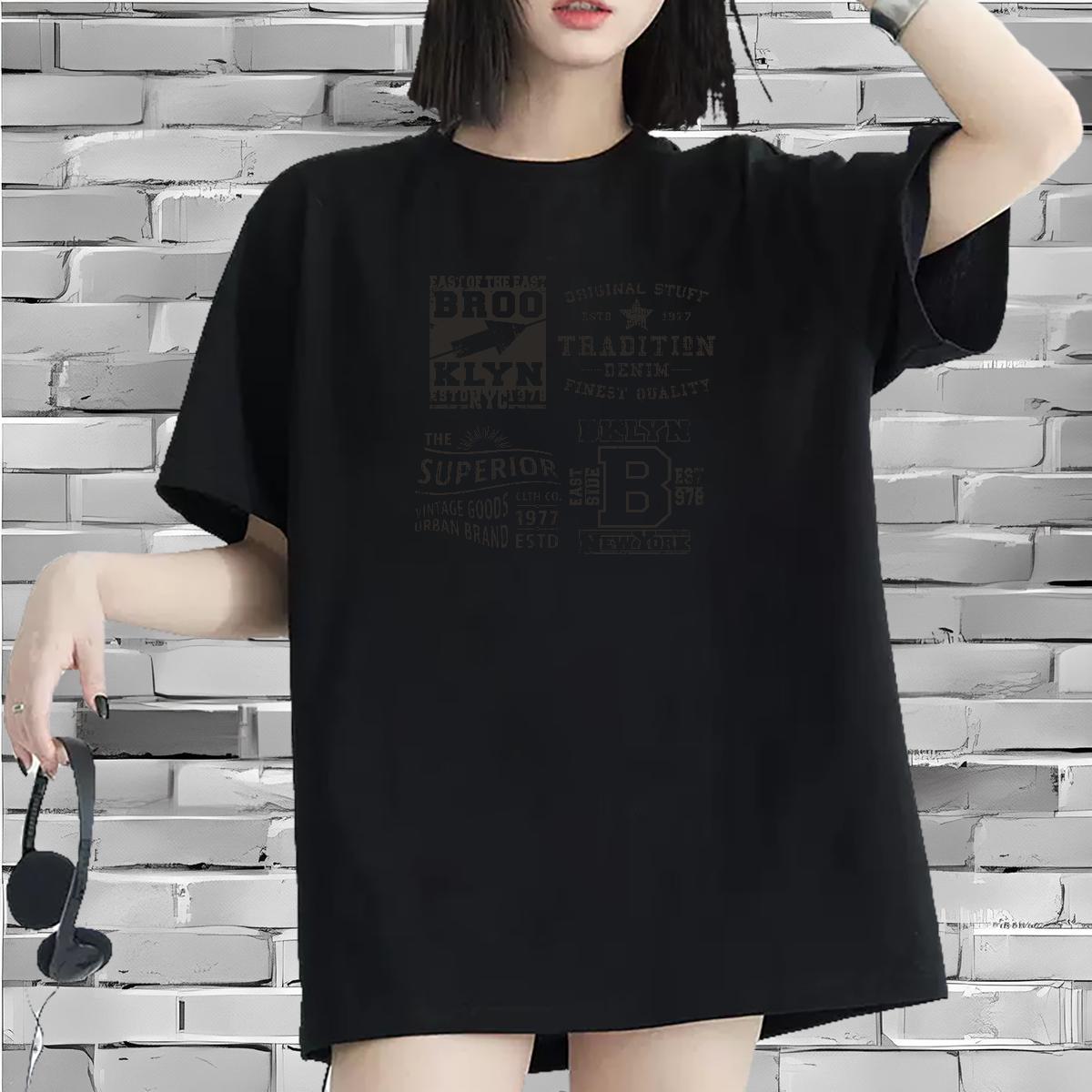 Wholesale Women Tshirts 230g Cotton letter Street Wear T shirt Crew Neck Breathable Anime Print Clothes