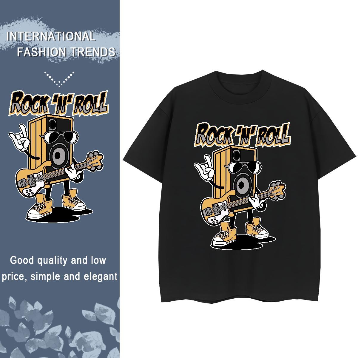 Soft Women Tshirts 230g 100% Cotton play the guitar Street Wear T shirt Breathable Black Oversized Tops Tees