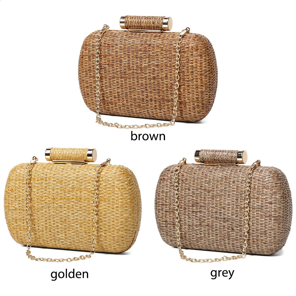 Women HandWoved Evening Bag with Chain Strap Woven Shoulder Versatile Weaving Satchel Female Party Wedding 240824Z