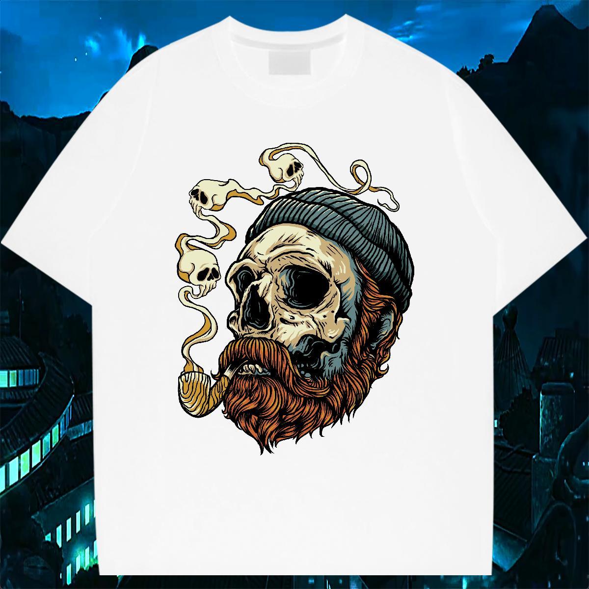 Loose Fit T Shirt For Man 230g 100% Cotton skull Hip Hop Street Custom Printed Short Sleeve Soft Men Tees New Designer Tops Tees