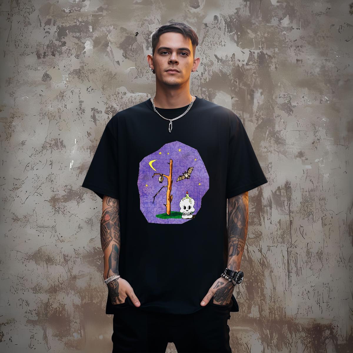Classic T shirt 230g Cotton skull Outdoor DIY Logo Oversized Breathable Crew Neck Tshirts Fashion Casual Wear