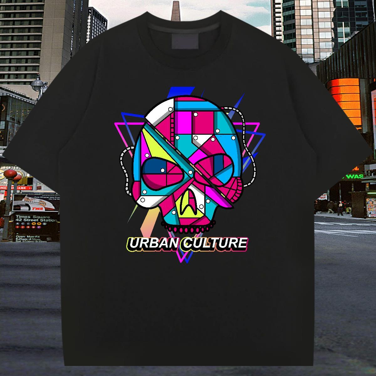 Popular T-Shirts for Men 230g 100% Cotton skull Casual Beach DIY Anime Round Neck Short Sleeve Couples T Shirts Fashion Design Tee Shirt