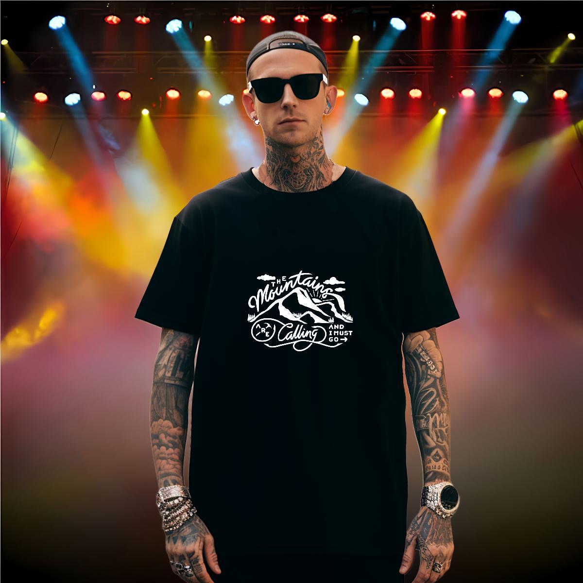 TOP Quality T-Shirts 230g Pure Cotton mountains Daily Outfit Graphic Breathable Crew Neck Men Tshirts Classic Clothes