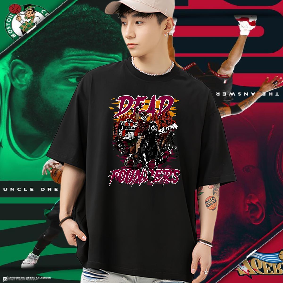 Loose Fit Men T Shirts 230g Cotton skull Casual Floral Print Breathable Men Tees 2024 Summer Polos