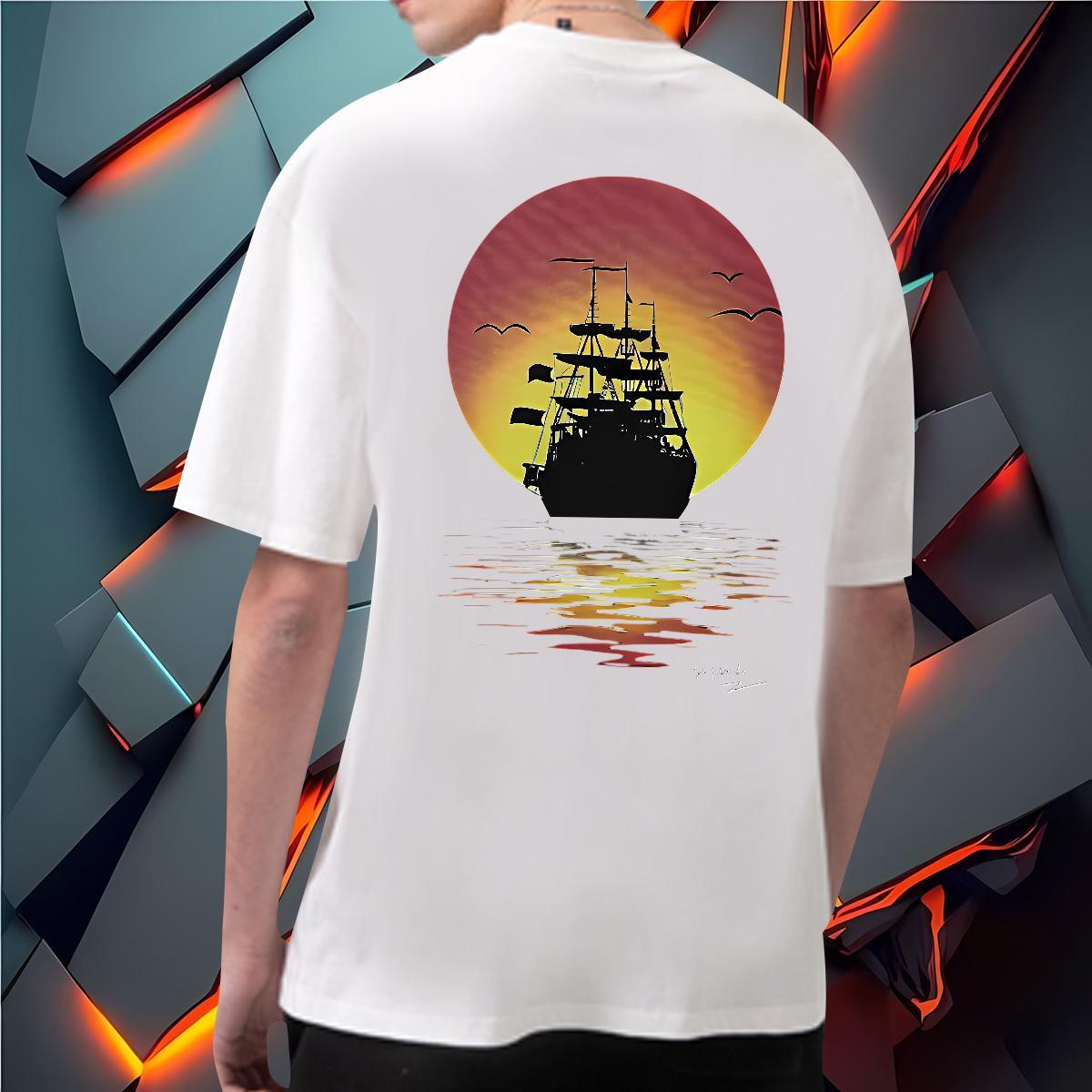 Cool Mens T Shirts 230g 100% Cotton sunset Beach DIY Short Sleeve Soft Men Tops Tees New Clothes