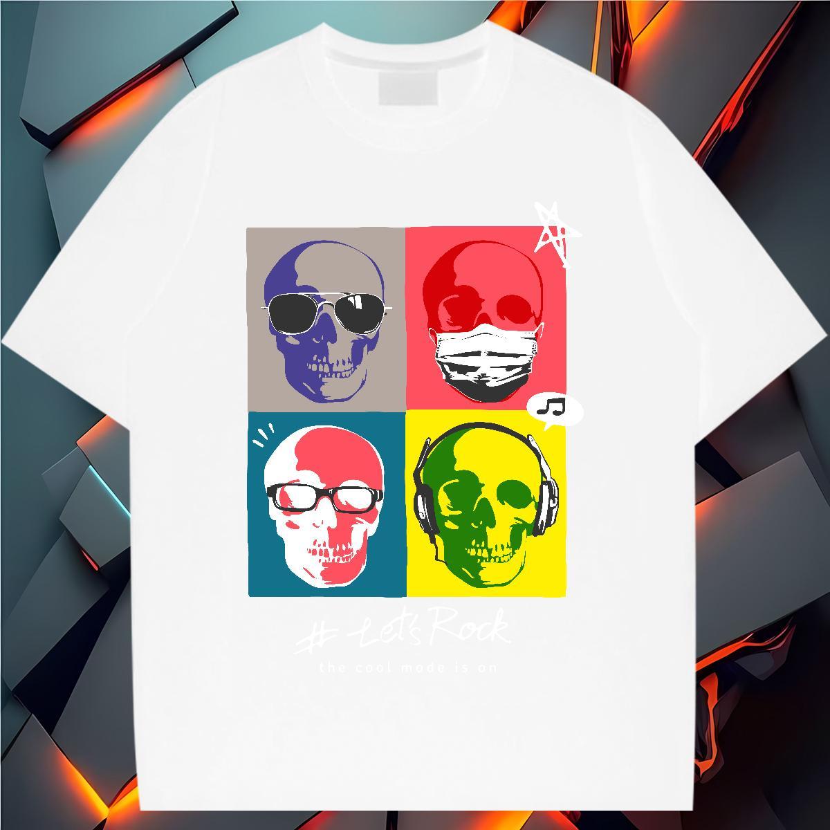 Loose T-Shirts for Men 230g Pure Cotton skull Sports Casual Custom Anime Crew Neck Breathable Men Clothes T-Shirt Designer Tops Shirt