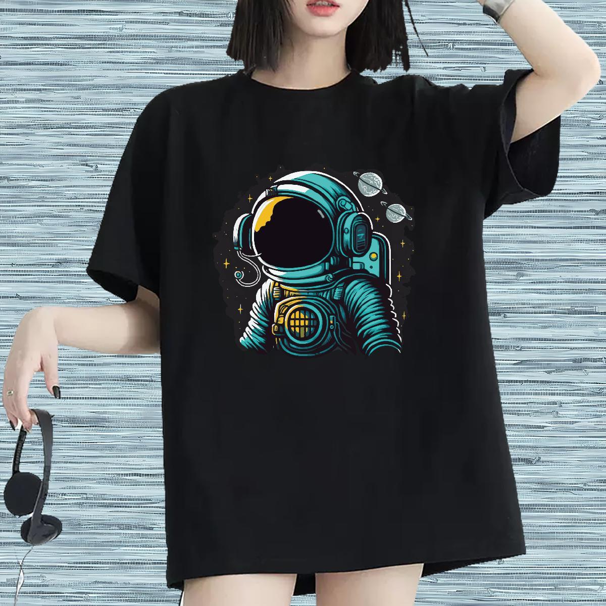 Popular Womens Tshirts 100% Cotton 230g cosmonaut Casual Daily Wear Women T Shirts Breathable Custom Printing Clothings