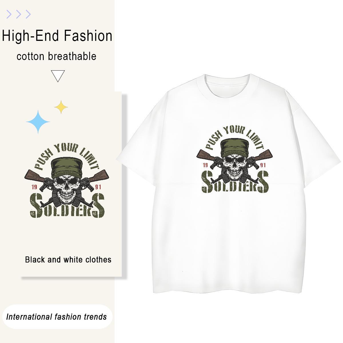 Popular T shirt 230g Cotton skull Summer Casual Customized Print Breathable Soft Men Tops Tees DIY Top Tees
