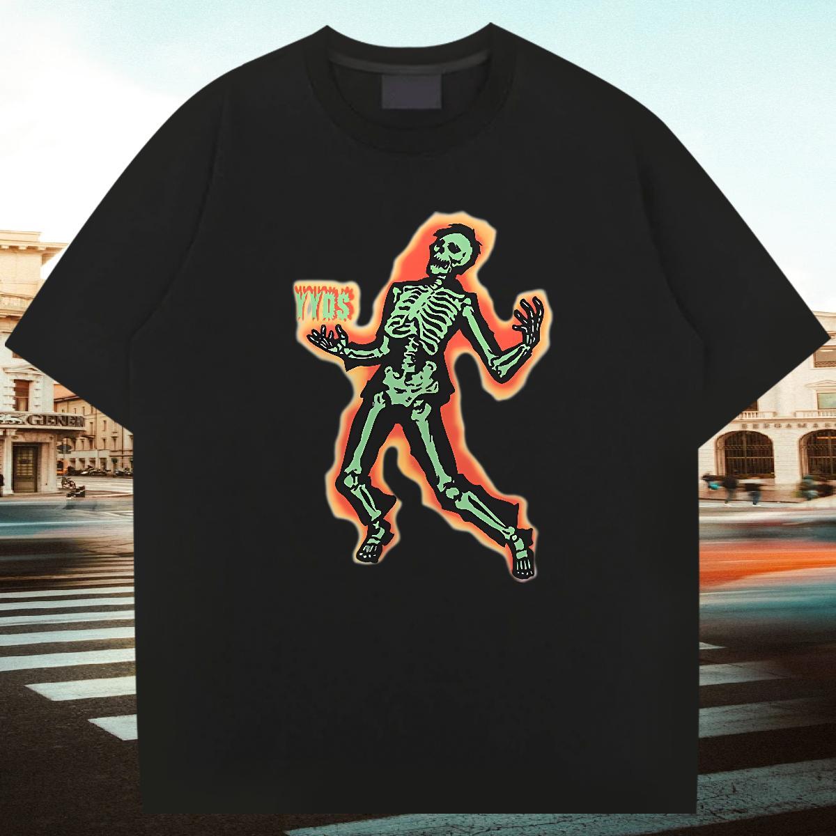 Classic T shirt 230g Pure Cotton skull High Street Hip Hop Custom Print Plus Size Crew Neck Breathable Tshirts Casual New Clothings
