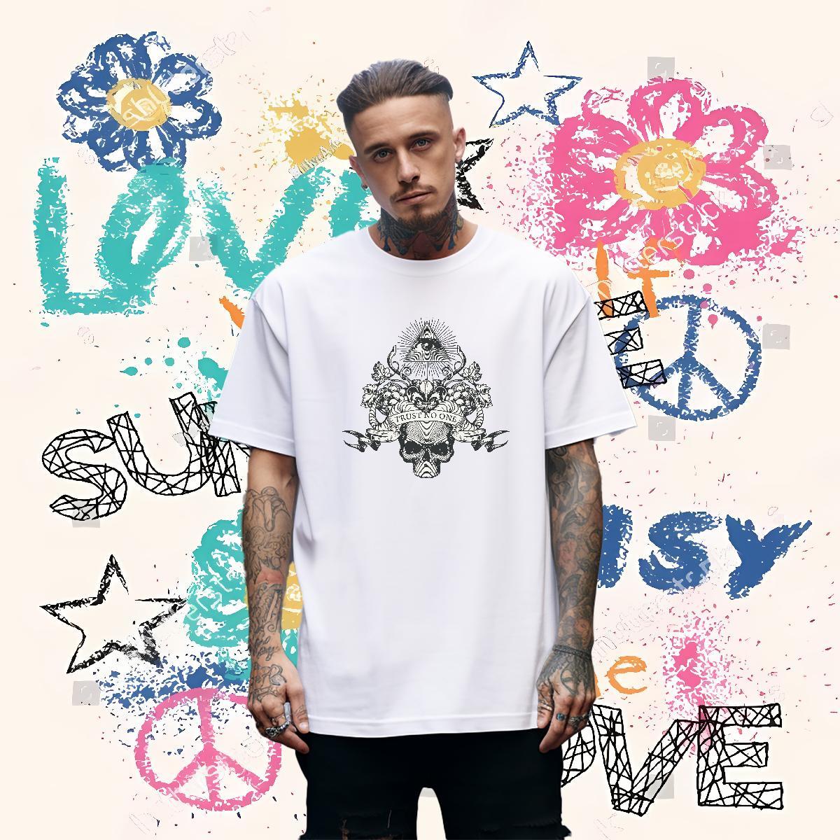 Loose T-Shirts 230g 100% Cotton skull Casual Daily Wear Customized Breathable Short Sleeve Couples T Shirts Fashion Designer Tops Tees