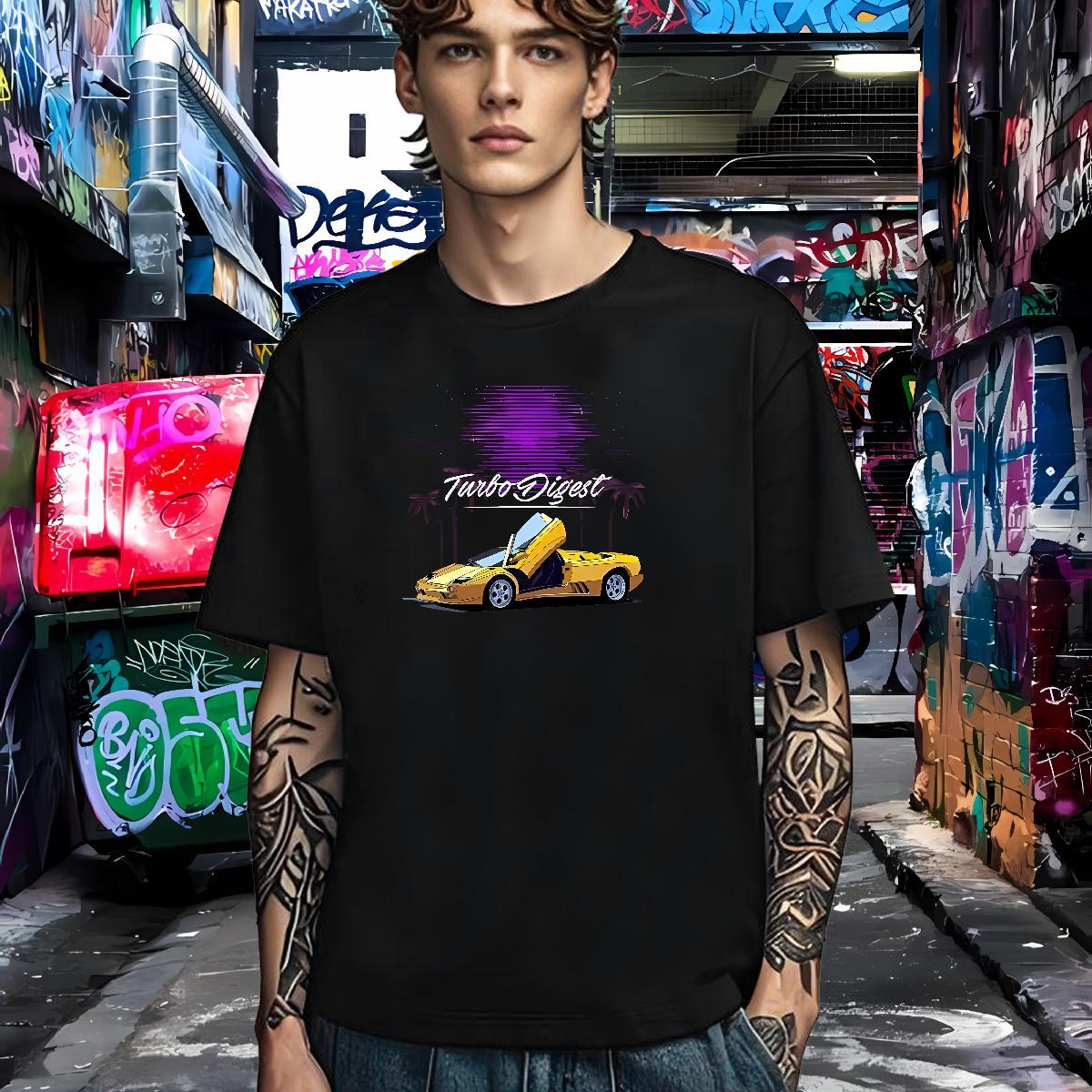 TOP Quality T Shirt For Man 100% Cotton 230g car Casual Daily Wear Floral Print Crew Neck Couples T Shirts New Polos