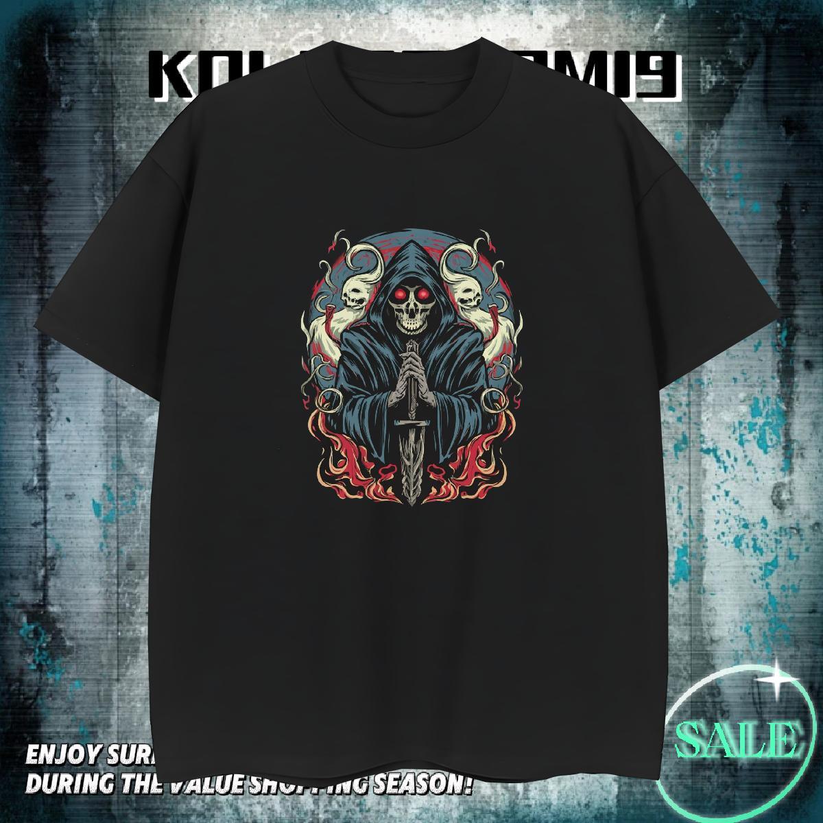 Popular Men T Shirts 230g Pure Cotton skull Street Customized Crew Neck Couples T Shirts 2024 New Tees Shirts