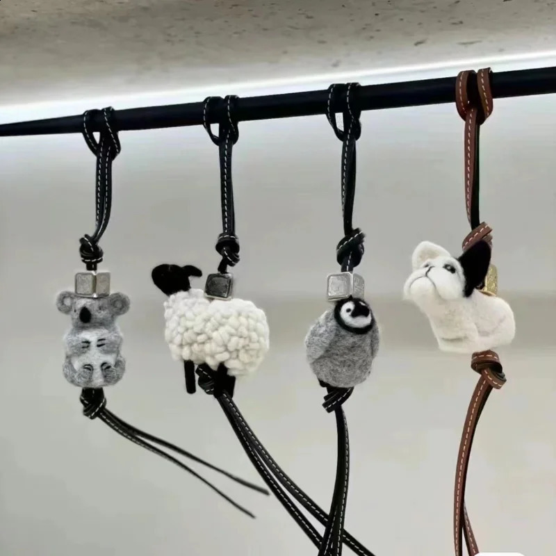 Kawaii Koala Felt Animal Cowhide Genuine Leather Rope Bag Decoration Pendant Home Car Pendants Cute Elephant Dog with Gifts Box 240824 4
