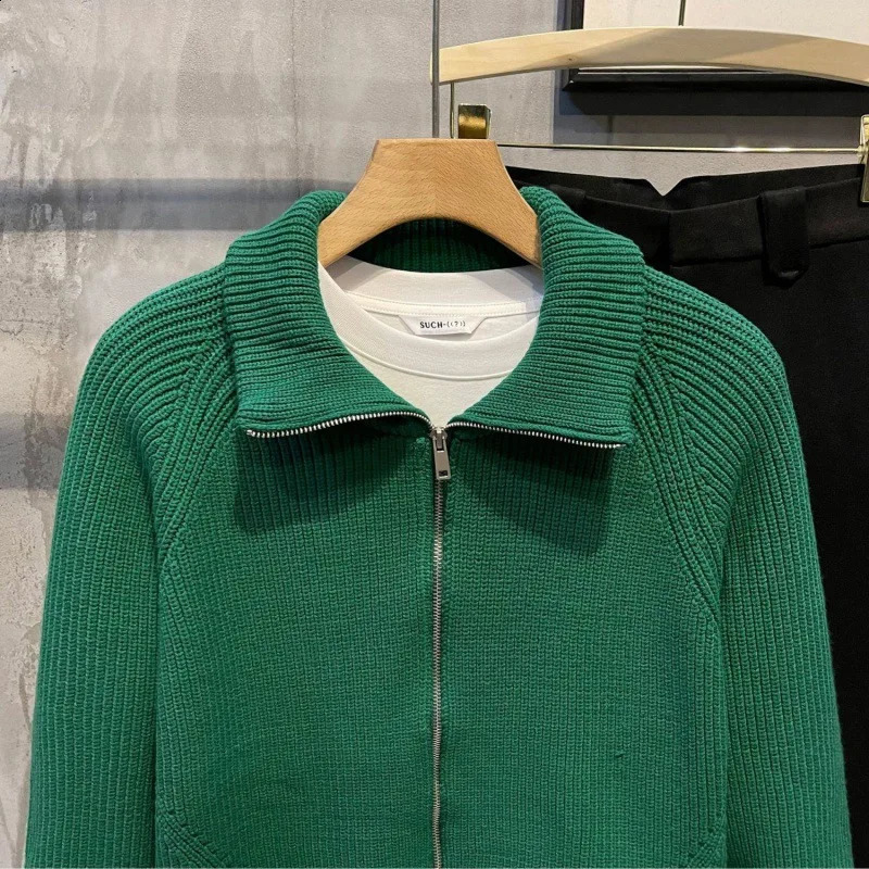 Mens clothing black collar jacket cardigan sweater mens knitted zipper largesized oldfashioned Korean style top 240824