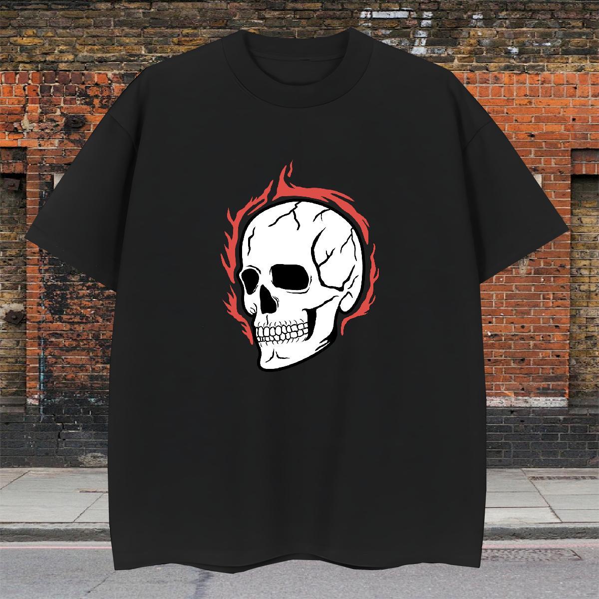 High Quality Men T Shirts 230g Pure Cotton skull Beach Black White Breathable Crew Neck Mens Tshirts Casual New Wear