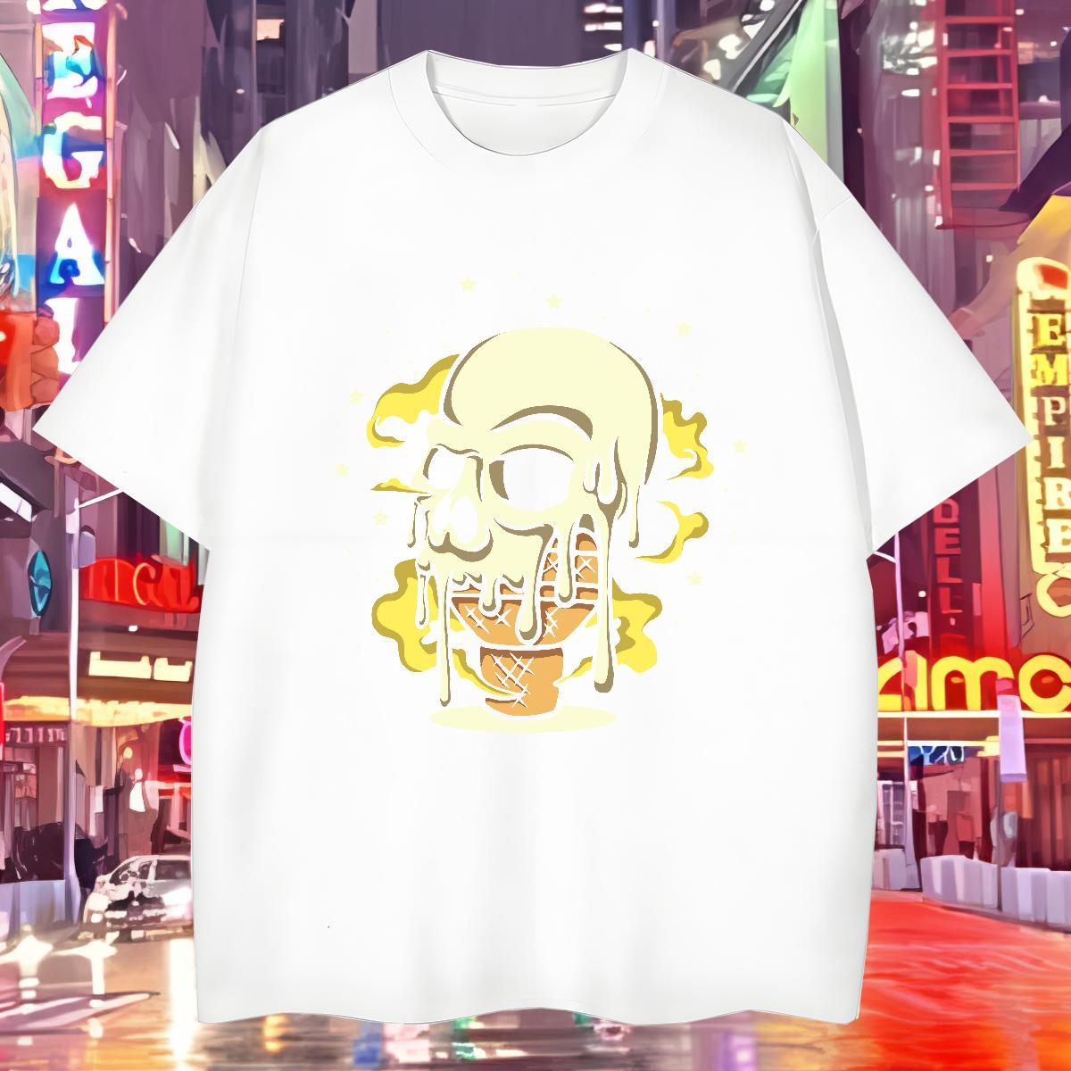 Unisex T Shirt For Man 230g 100% Cotton skull Beach Plus Size Cartoon Breathable Crew Neck Men Clothes T-Shirt Fashion Design Tees