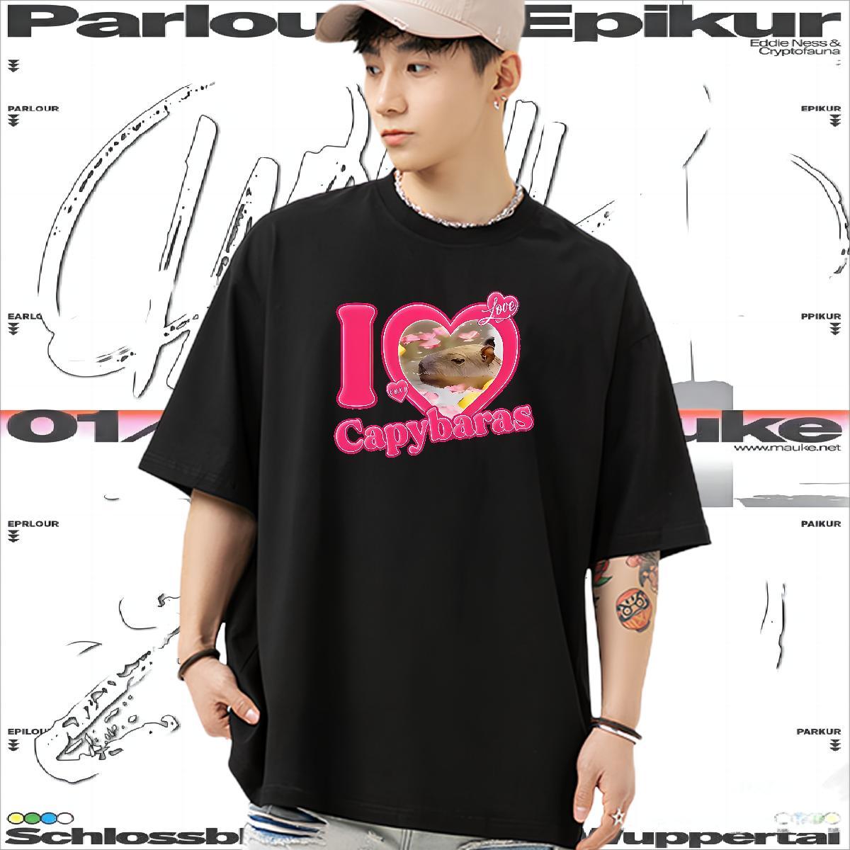 Free Shipping T-Shirts for Men 230g 100% Cotton letter High Street Hip Hop Custom Printing Breathable Crew Neck Tshirts Fashion Tops Tees
