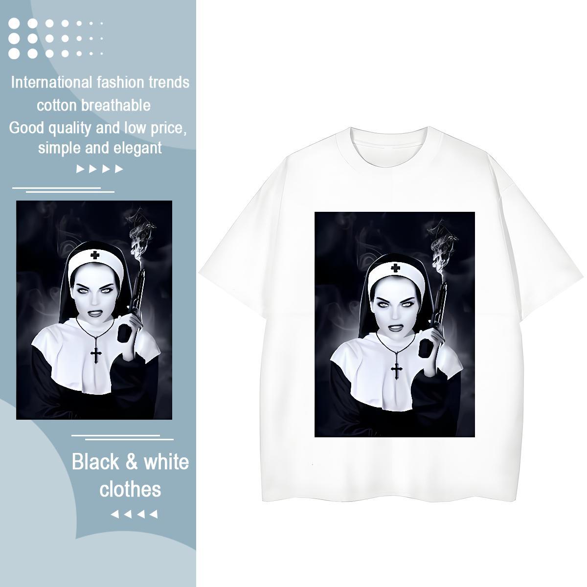 Comfortable Couples T Shirts 230g Pure Cotton pistol High Street Hip Hop T shirt Breathable Crew Neck Custom Cartoon Tops Tees