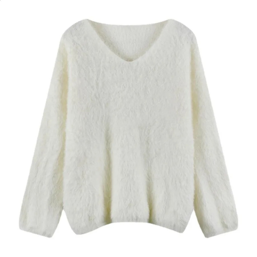 Knitted Sweater Korean Fashion Women Preppy Mink Hair Pullover Autumn Winter Casual Loose Sweet Top Long Sleeve Warmth Knitwear 240824