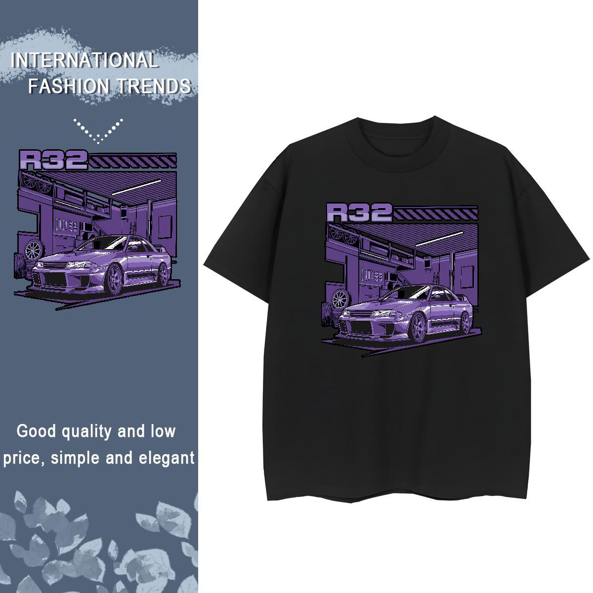 Loose Fit T-Shirts for Men 230g Pure Cotton car Casual Daily Wear Anime O Neck Short Sleeves Couples T Shirts Fashion Designer Tops