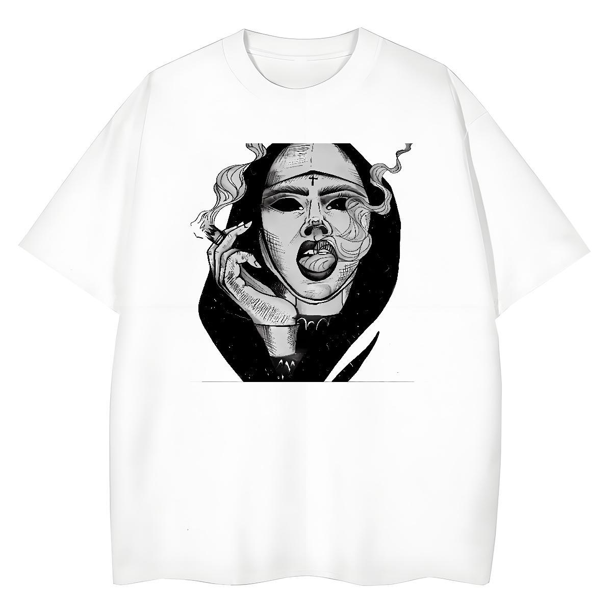 Comfortable Women Tees 230g Pure Cotton nun Sports Street Wear T Shirts Women O-Neck Short Sleeve Anime Print Clothes Shirt