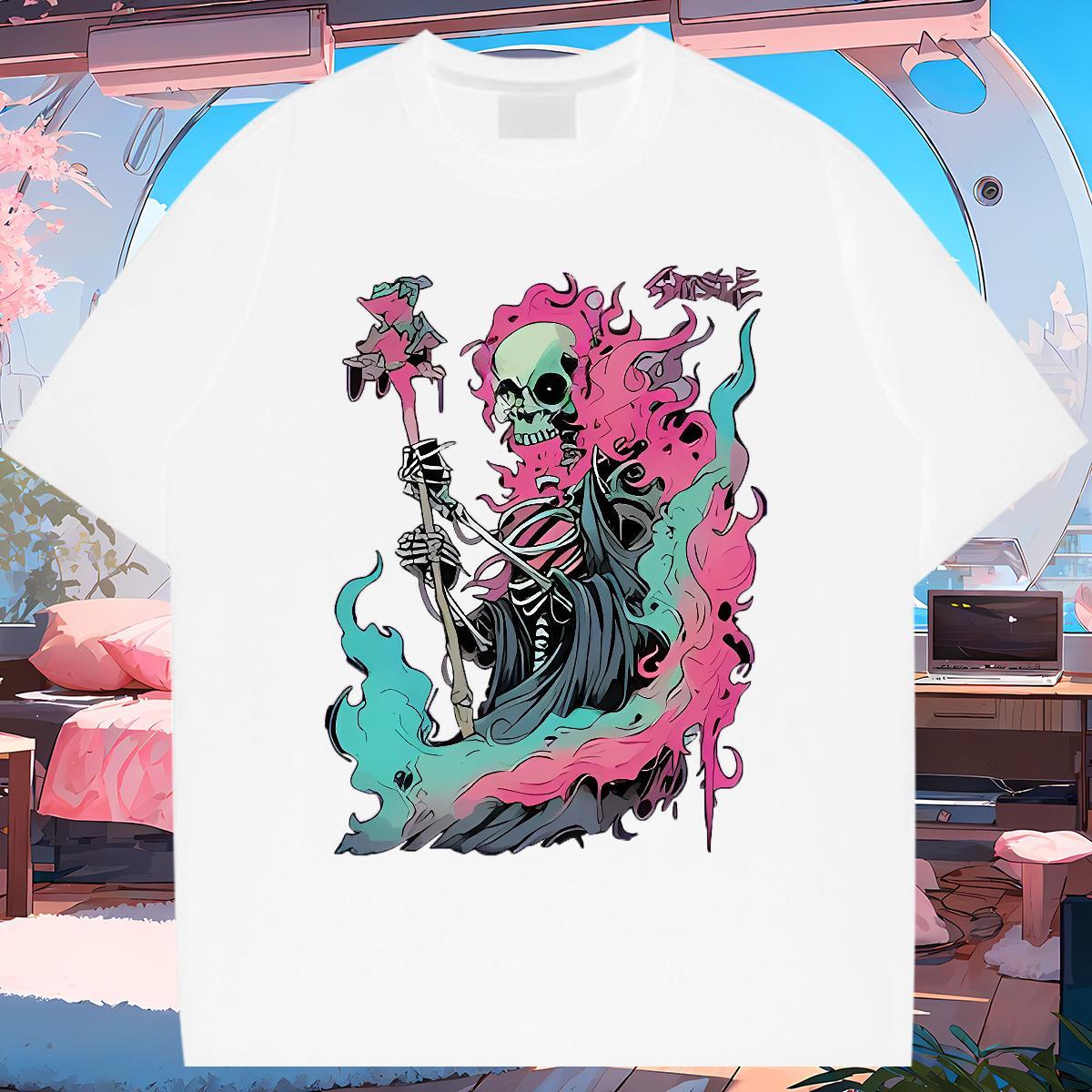 Unisex Men T Shirts 230g Cotton skull Casual Black White O Neck Short Sleeves Men Tshirts Designer Fashion Tee Shirt