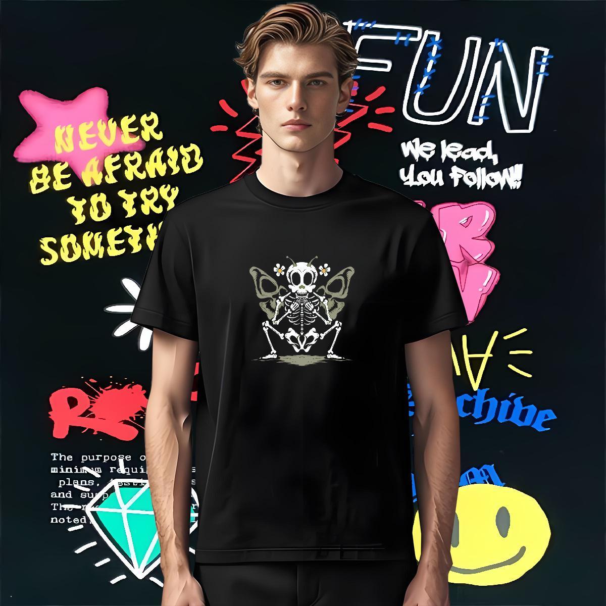 Soft Man T Shirts 100% Cotton 230g butterfly Casual Daily Wear Oversized O-Neck Short Sleeve Men Tees 2024 Tops