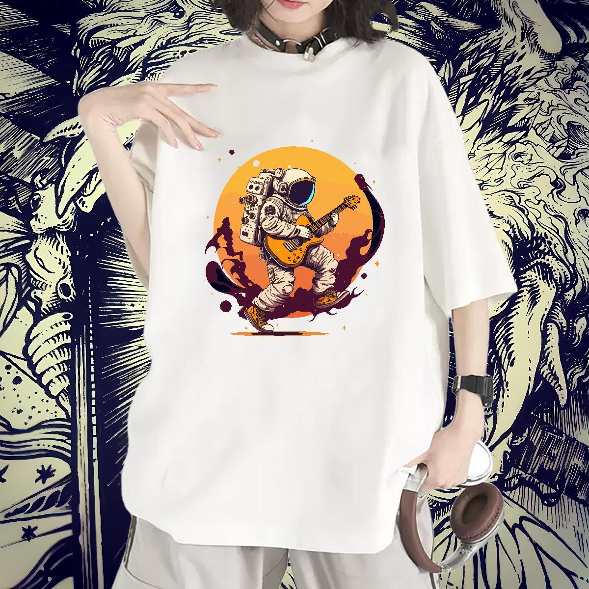 Lady Unisex Tshirts 230g Cotton cosmonaut Daily Outfit T Shirt For Woman Short sleeve Soft Anime Print Tops Tees