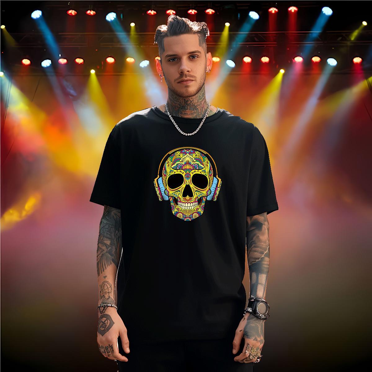 Loose T-Shirts for Men 230g 100% Cotton skull Daily Outfit Skull Short Sleeve O-Neck Men Tops Tees 2024 DIY Tee Shirt