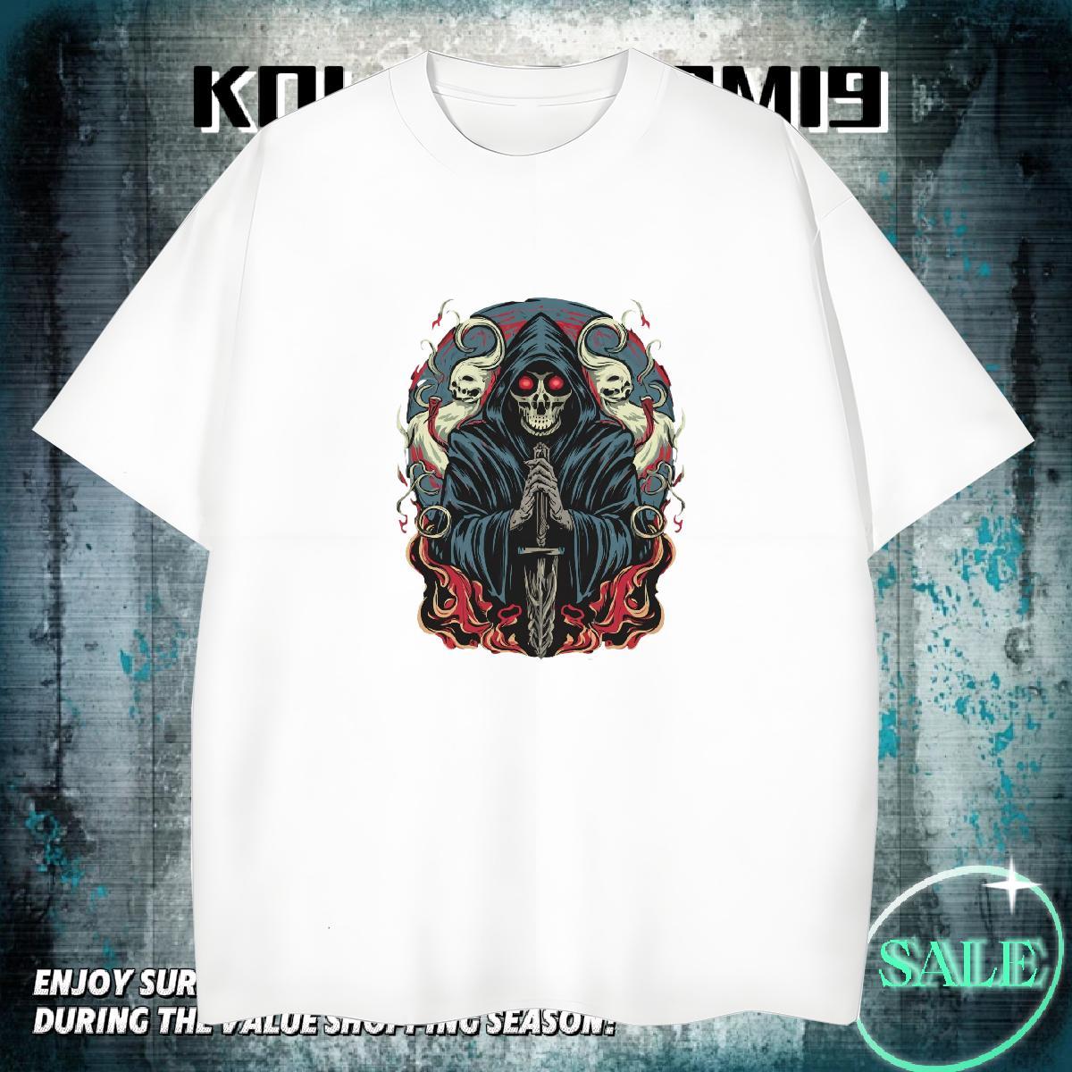 Popular Men T Shirts 230g Pure Cotton skull Street Customized Crew Neck Couples T Shirts 2024 New Tees Shirts