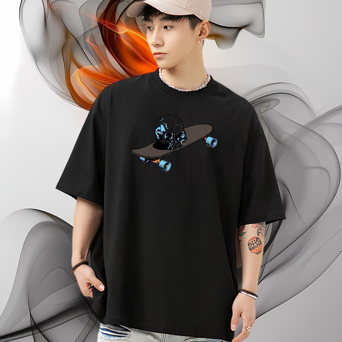 Wholesale Man T Shirts 230g Pure Cotton skull Street Cartoon Print Short Sleeve O-Neck Couples T Shirts New Designer Polos