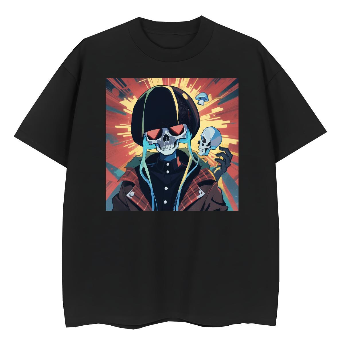 Unisex T shirt 230g 100% Cotton skull High Street Hip Hop Plus Size Cartoon Short Sleeve O-Neck Couples T Shirts 2024 Clothings
