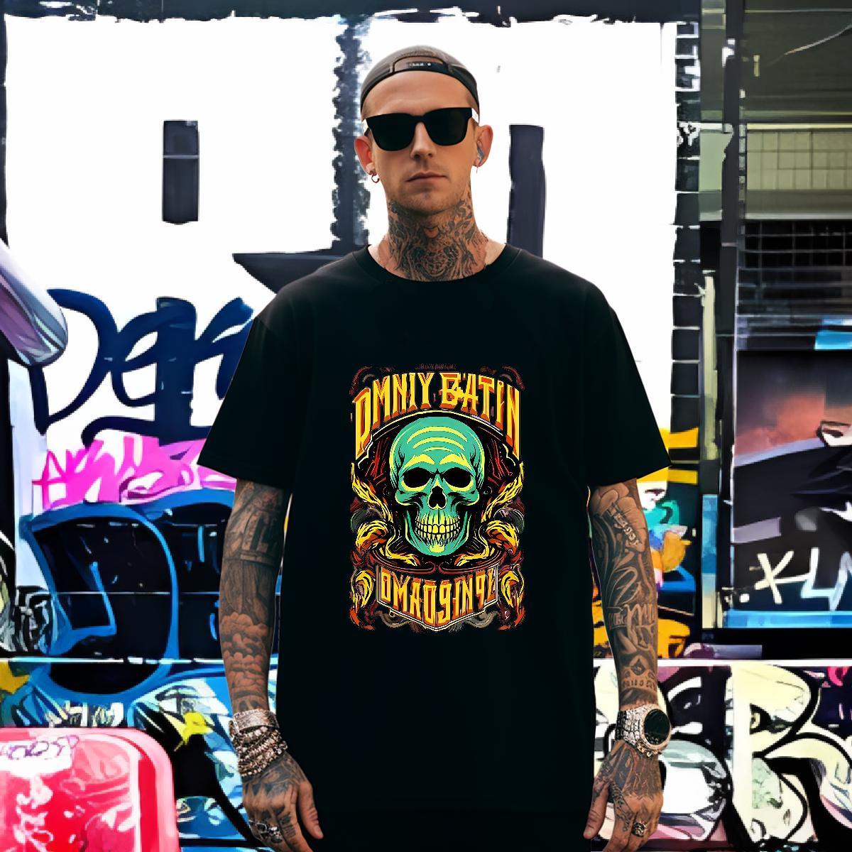 Loose Fit T shirt 100% Cotton 230g skull Street Black Oversized Breathable Short Sleeve Men Clothes T-Shirt Brand Top Tees