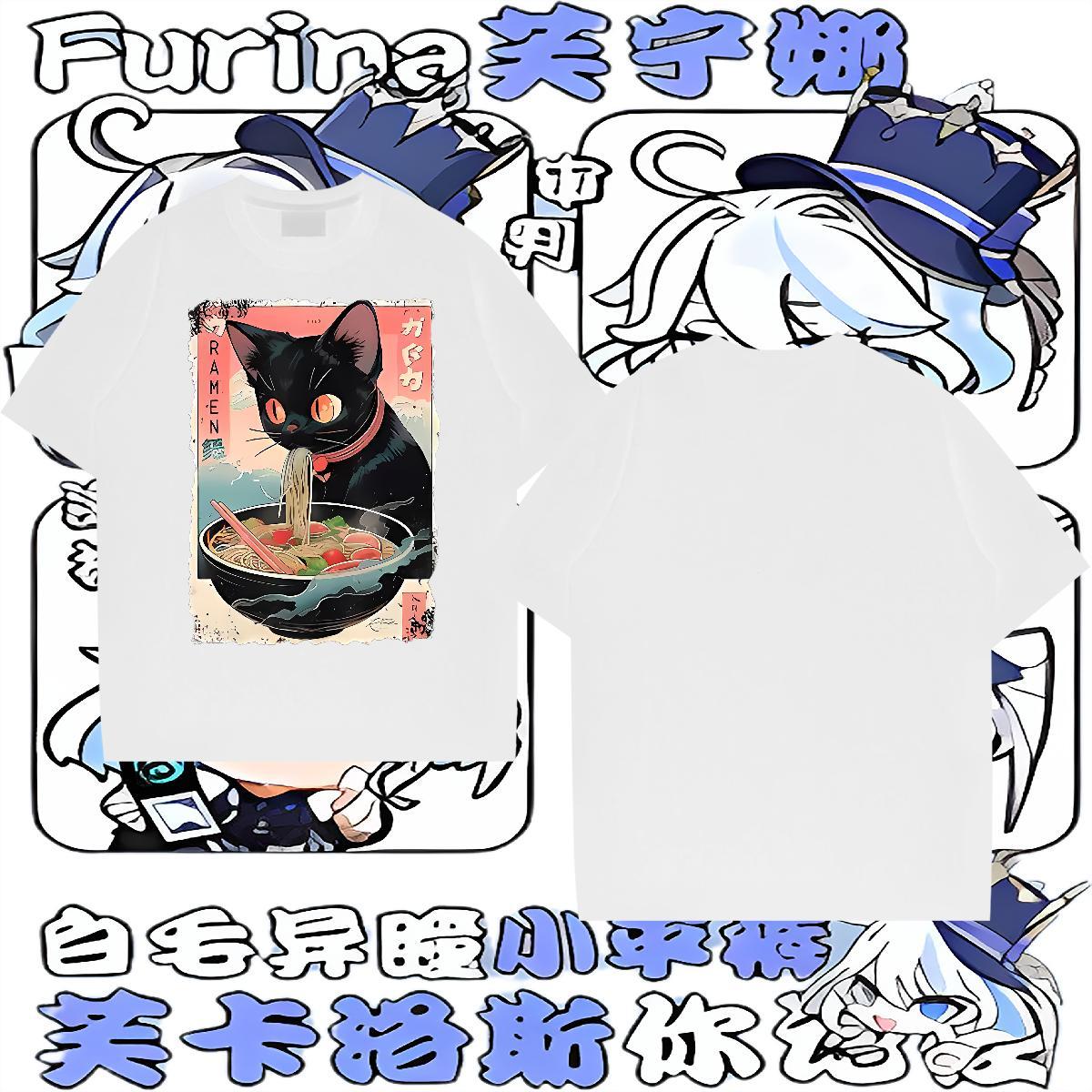 Factory Direct Men Tshirts The cat eats ramen noodles Spring Summer 230g 100% Cotton Clothings Breathable Short Sleeve Comfortable Men T Shirts Anime 