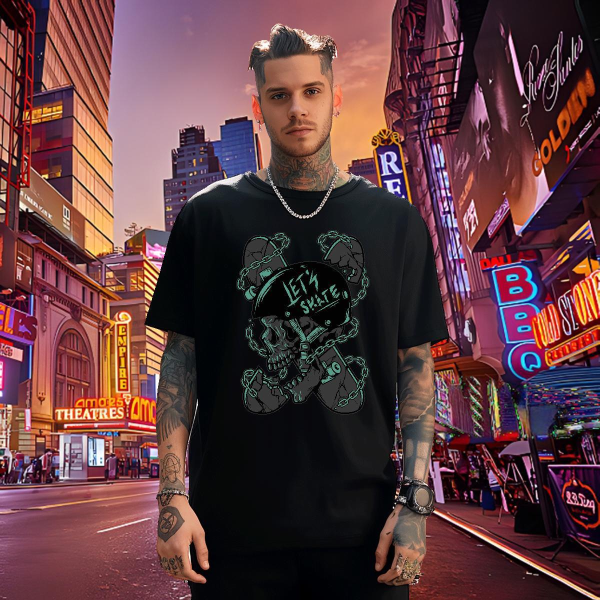 Cool T Shirt For Man 230g 100% Cotton skull Sports Casual Black Oversized Round Neck Short Sleeve Men Clothes T-Shirt Factory Direct Polos