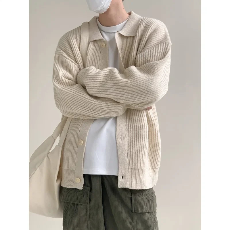 Korean style solid color loose thickened sweater autumn and winter coat mens lazy wind Harajuku casual fashion knitted cardigan 240824